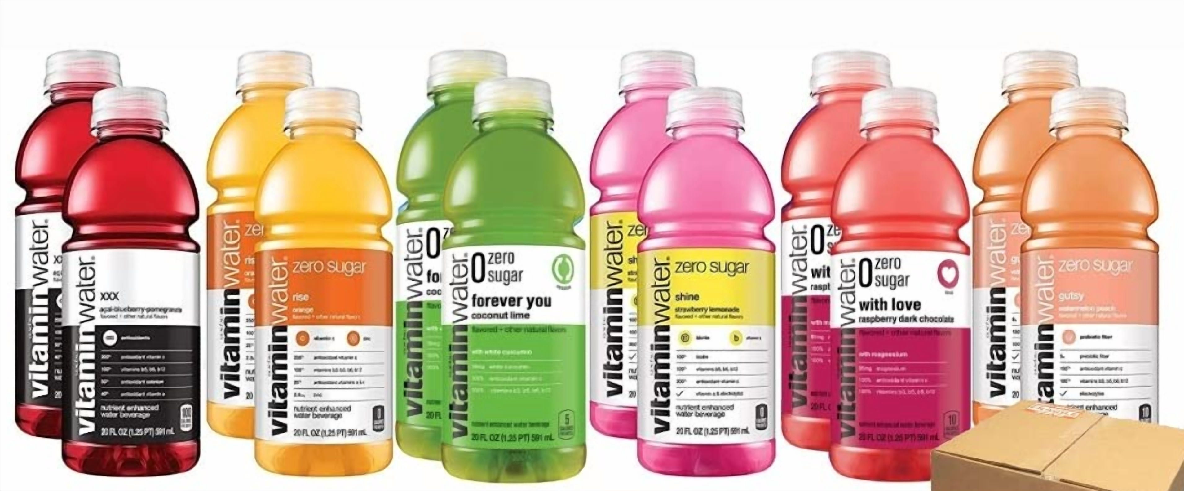 Vitaminwater ZERO Sugar Variety Pack - XXX, Rise, Gutsy, Shine, With Love, Forever You - 20 Oz Bottles - 12 Pack