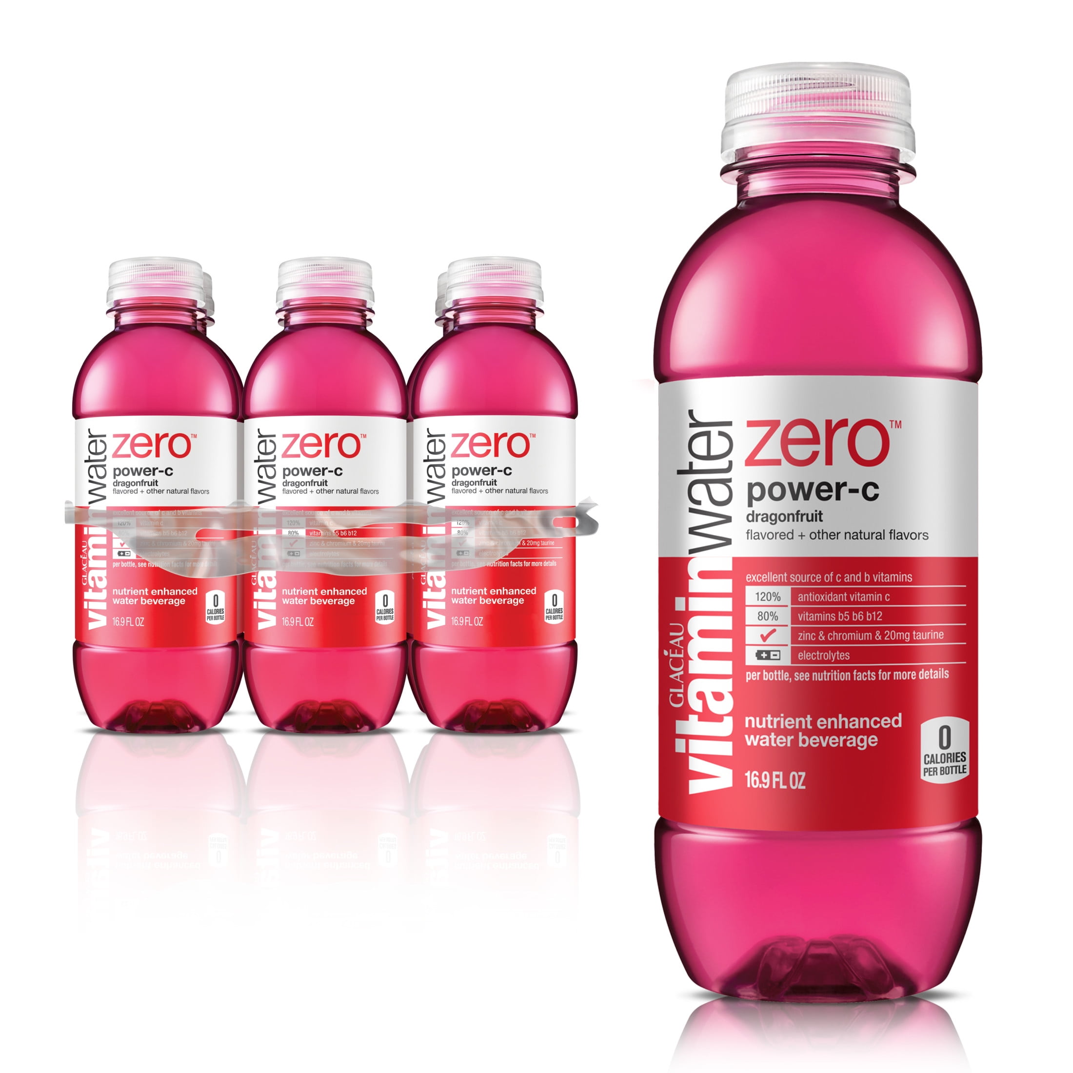 vitaminwater zero power-c electrolyte drink, dragonfruit, 16.9 fl oz bottle, 6 Count