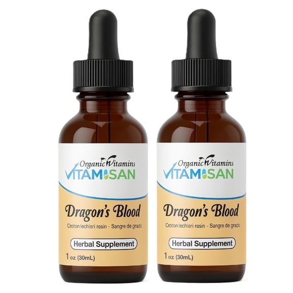 Vitamisan Dragons Blood Liquid Extract 2 Pack (60 mL Total)  Sangre de Grado Drops, Croton Lechleri Herbal Supplement, Dropper Bottles