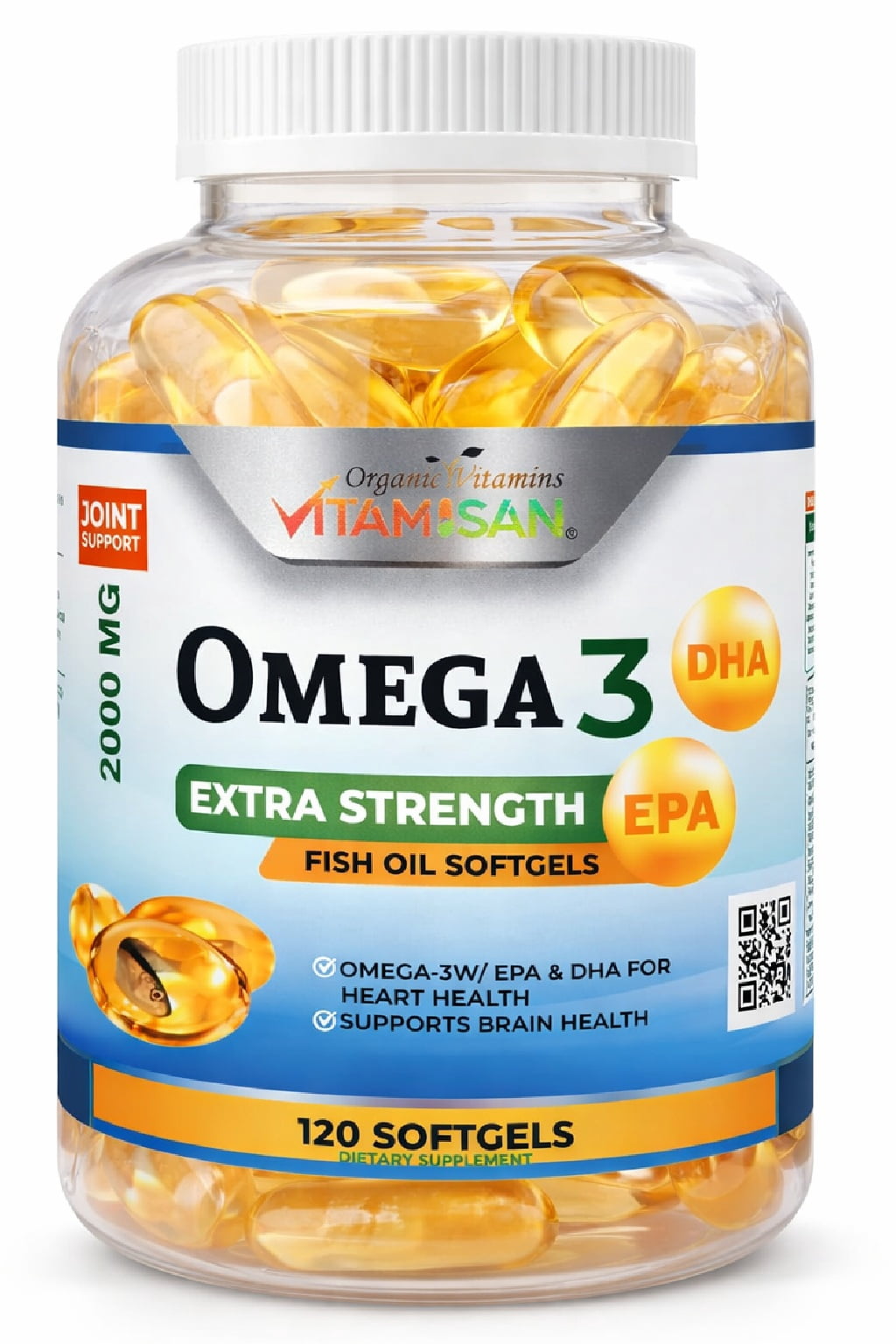 Vitamisan Omega 3 Fish Oil 2000 mg – 120 Softgels – EPA & DHA Support – Heart, Brain & Joint Health – Extra Strength Fish Oil Supplement