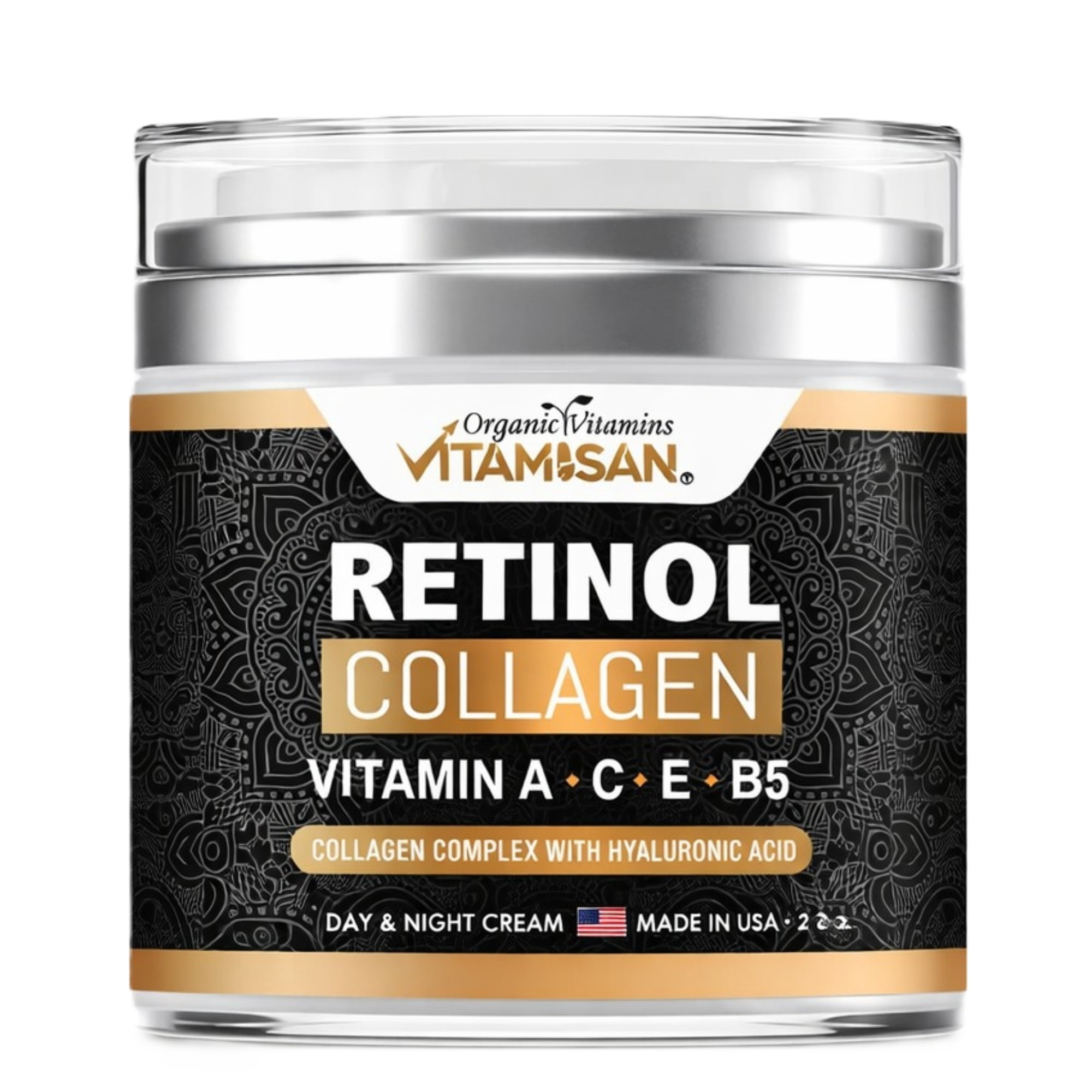 Vitamisan Retinol Collagen Cream with Hyaluronic Acid, Vitamin A C E B5 – Anti Aging Face Moisturizer, Hydrating Day & Night Cream for All Skin Types – 2 oz