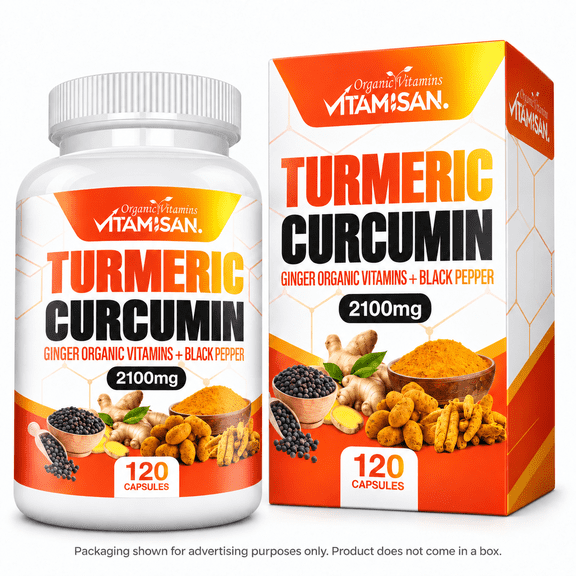 Vitamisan Turmeric Curcumin with Ginger & Black Pepper, 2100mg, 120 Capsules, Dietary Supplement