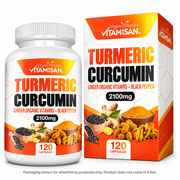 Vitamisan Turmeric Curcumin with Ginger & Black Pepper, 2100mg, 120 Capsules, Dietary Supplement