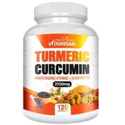 Vitamisan Turmeric Curcumin with Ginger & Black Pepper, 2100mg, 120 Capsules, Dietary Supplement