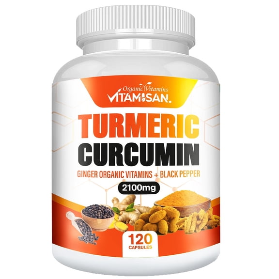 Vitamisan Turmeric Curcumin with Ginger & Black Pepper, 2100mg, 120 Capsules, Dietary Supplement