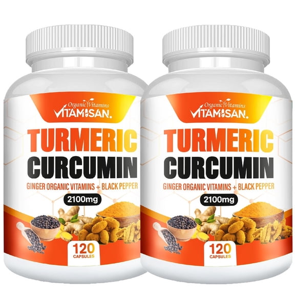 Vitamisan Turmeric Curcumin with Ginger & Black Pepper, 2100mg, 240 Capsules (2 Pack), Dietary Supplement