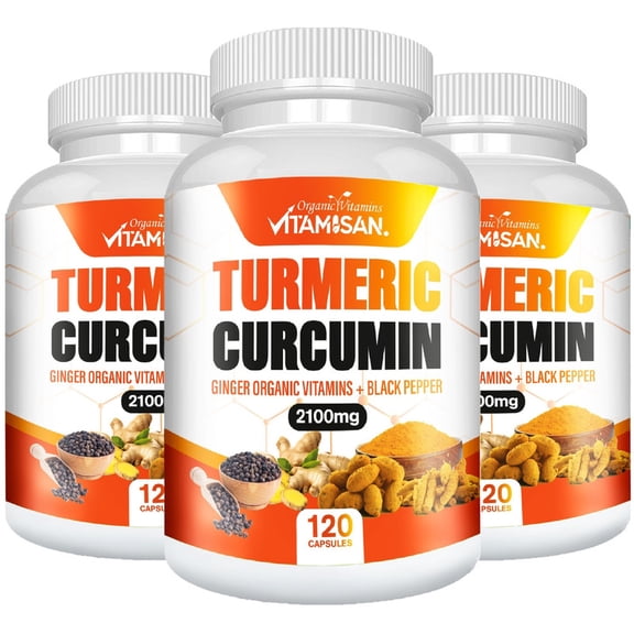 Vitamisan Turmeric Curcumin with Ginger & Black Pepper, 2100mg, 360 Capsules (3 Pack), Dietary Supplement