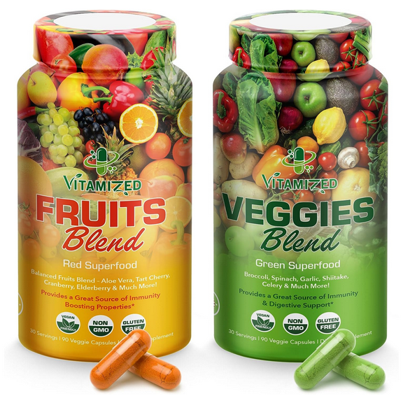 Vitamized Daily Fruit and Vegetables Complex with Elderberry Health Boost & Diet, No Sugar 180 Count