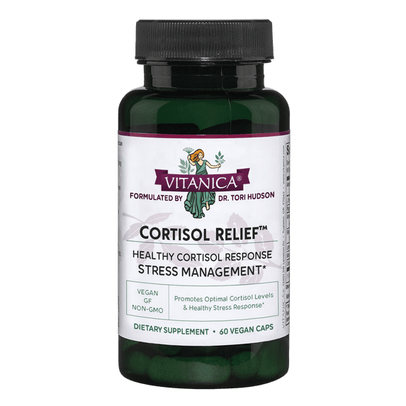 Vitanica Cortisol Relief, Dr. Formulated Sleep, Stress, Cortisol Manager Supplement, Vegan, 60 Capsules (Cortisol Relief)
