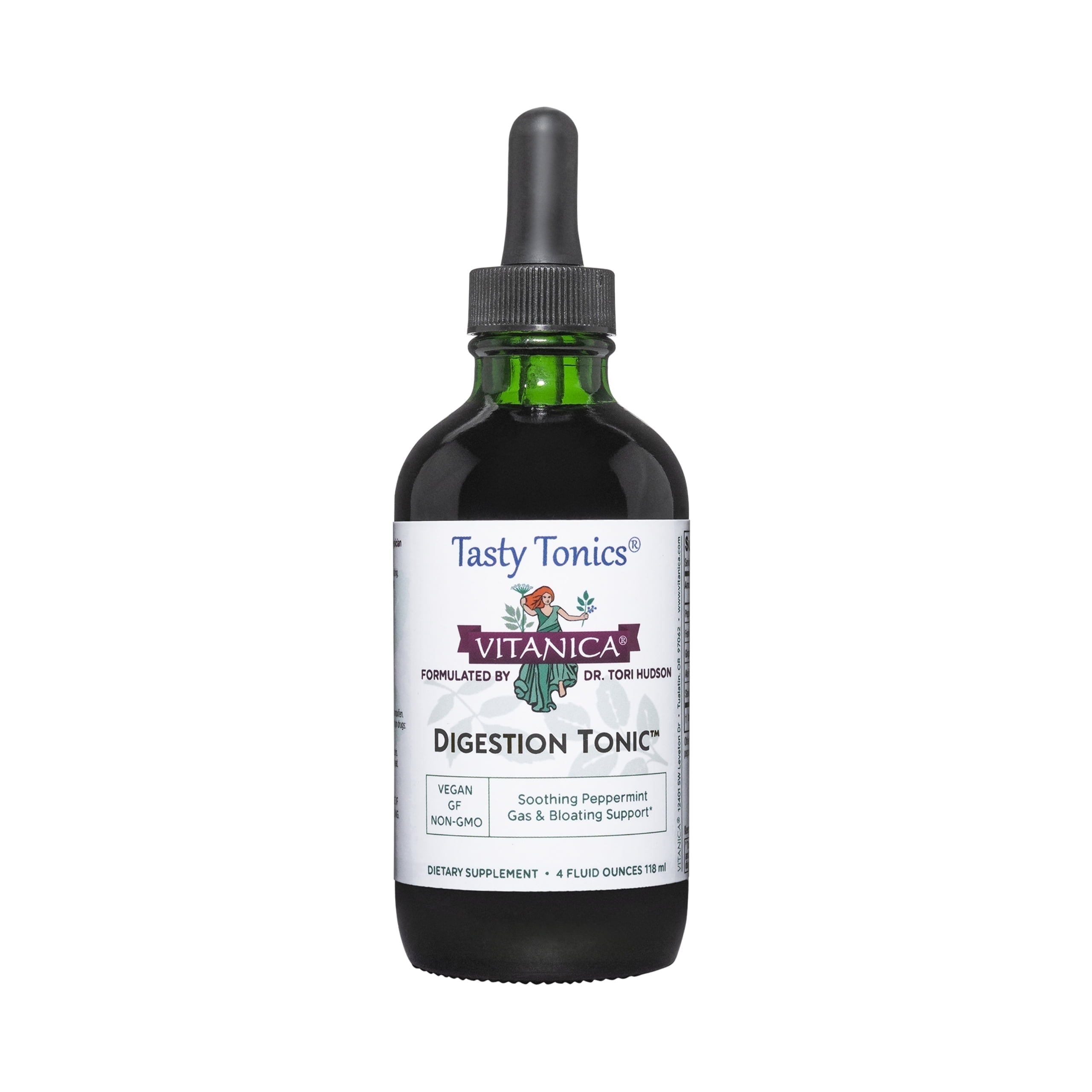 Vitanica Digestion Tonic Gas Bloating Relief Supplement, Vegan, Gluten-Free, Peppermint Fennel Ginger Aloe Vera, 1-Count, 4 Fl Oz