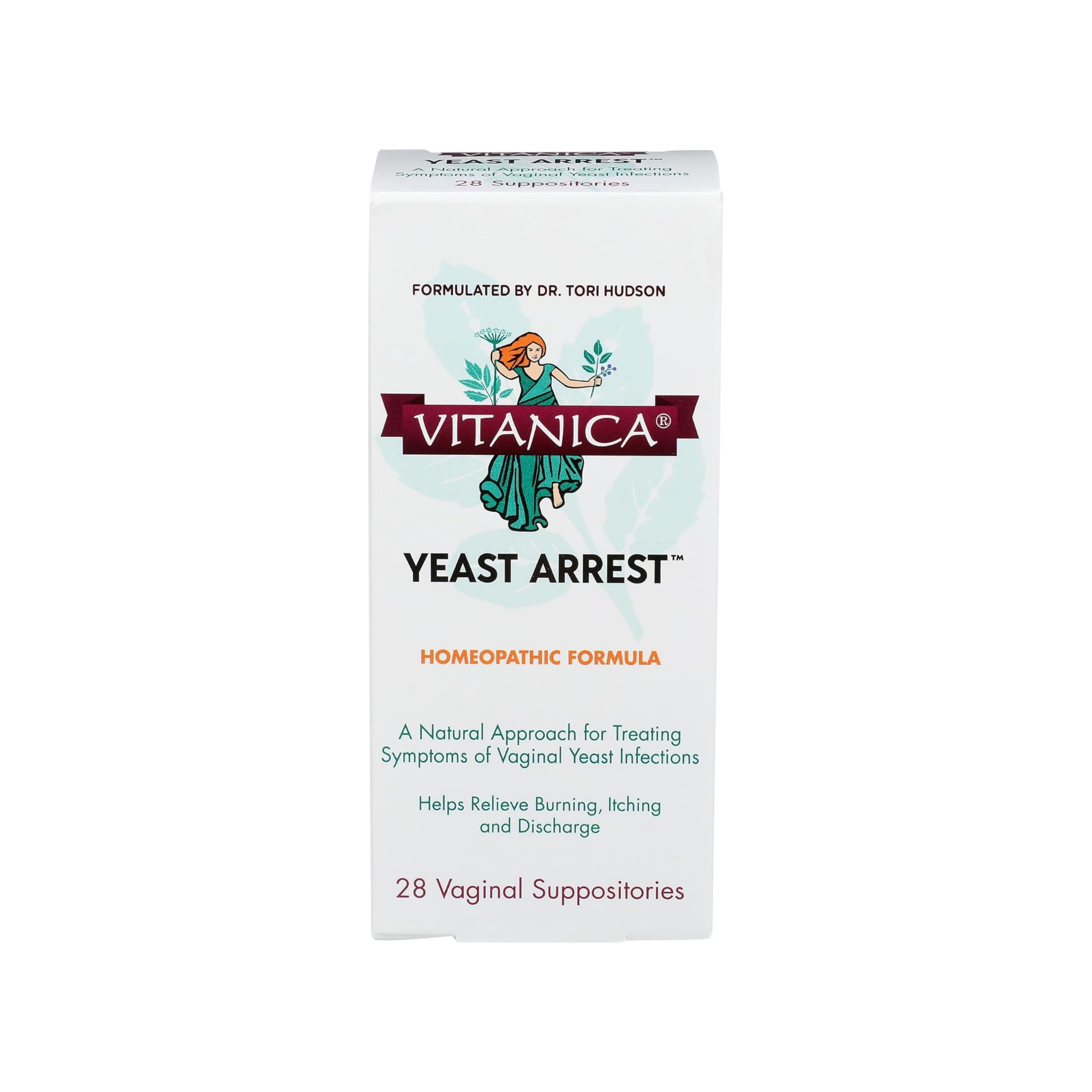Vitanica, Homeopathic Vaginal Suppositories, Relieves Burning, Itching & Discharge, with Boric Acid, Tea Tree Oil & Probiotics, Vegan (28)