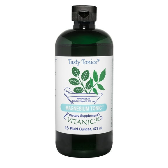 Vitanica Magnesium Tonic, Liquid Magnesium Bisglycinate Chelate 300 mg with Vitamin B6, Dr Formulated Supplement, Orange Flavor, Vegan, Gluten Free and Non-GMO,16 fl oz