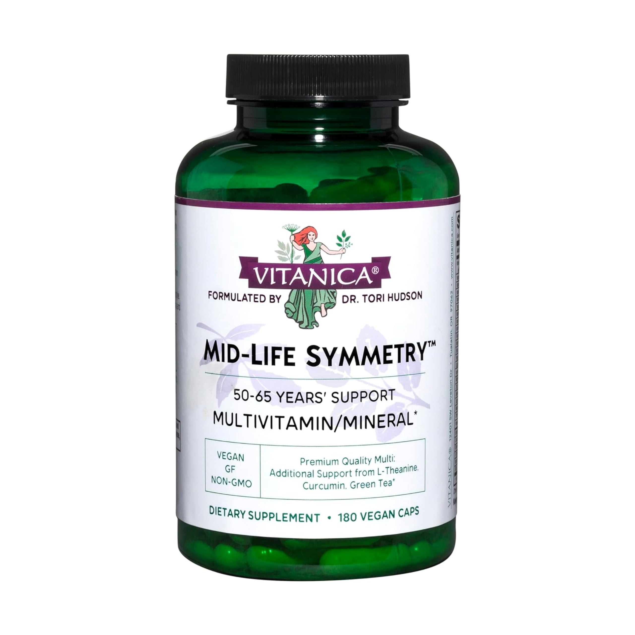 Vitanica Mid-Life Symmetry, 50-65 High Potency Multivitamin and Mineral, Vegan, 180 Capsules