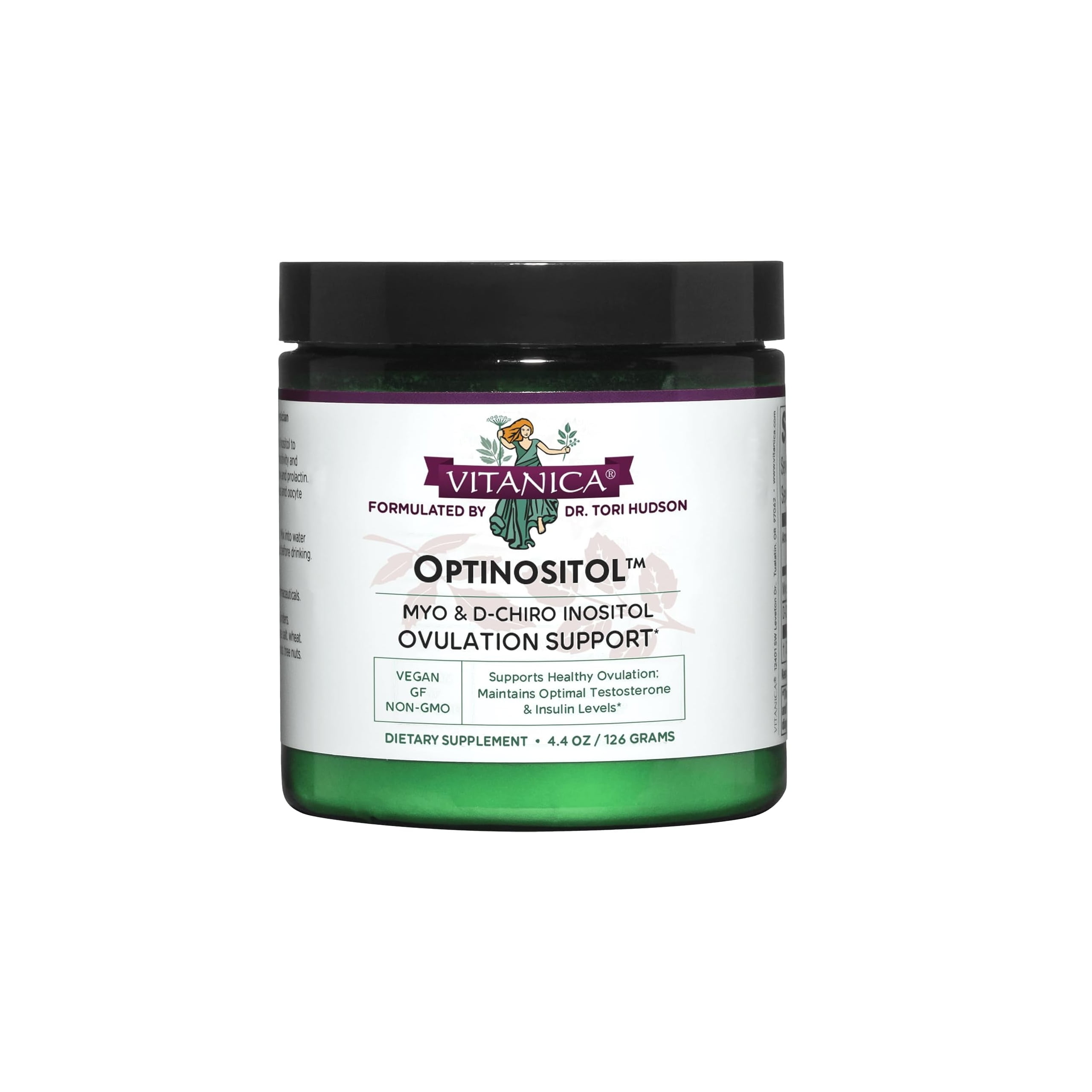Vitanica Optinositol, Dr Formulated Myo-Inositol & D-Chiro Inositol Powder 4100 mg, 30 Day Supply, Ovulation and Fertility Support Supplement for Women, Gluten Free, Non-GMO, Vegan, 4.4 Ounce