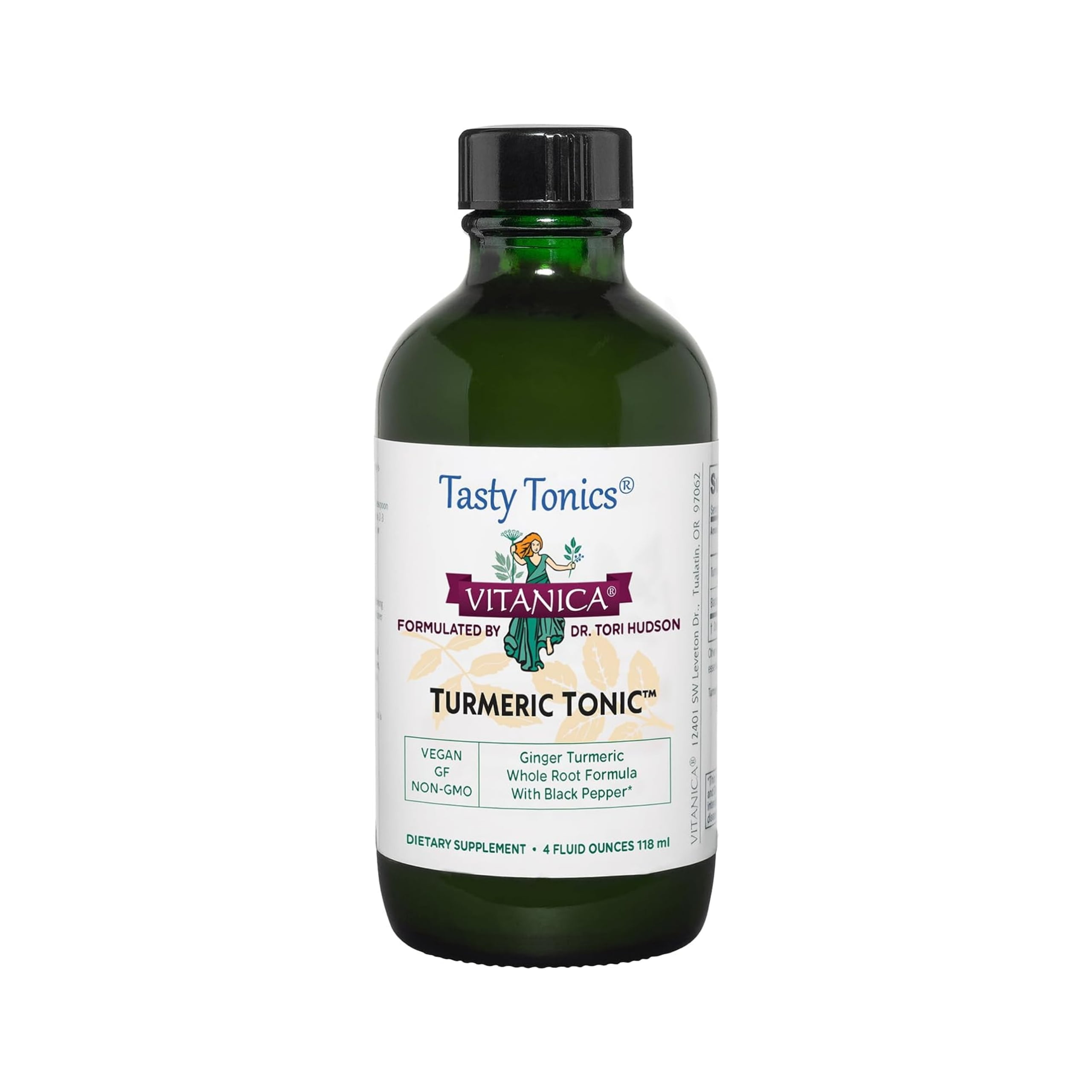 Vitanica Turmeric Tonic, Non-GMO Liquid Turmeric Curcumin Supplement 1000 mg, with Black Pepper and Ginger, Antioxidant, Vegan, Gluten Free, 4 Ounce