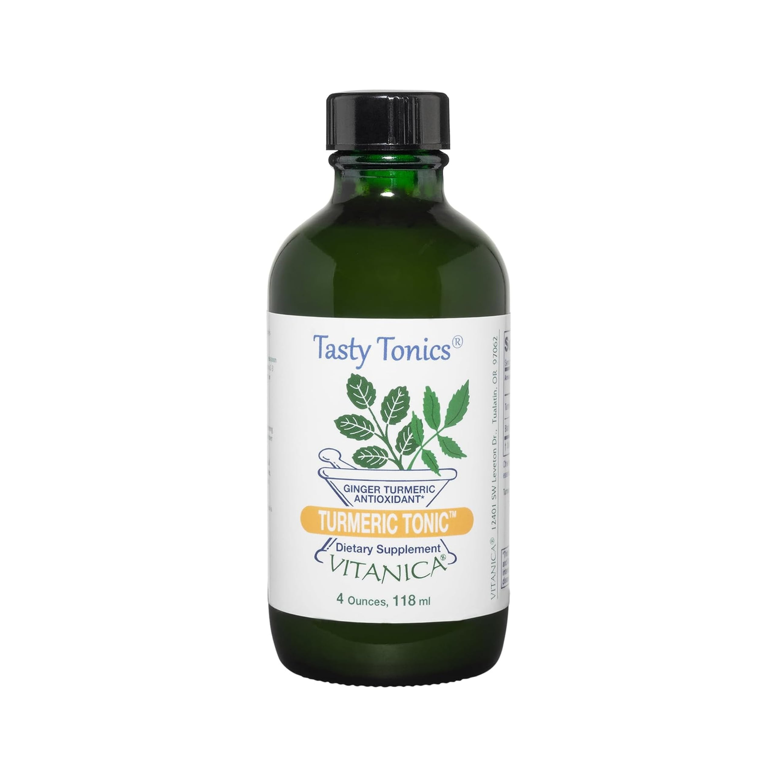 Vitanica Turmeric Tonic, Non-GMO Liquid Turmeric Curcumin Supplement 1000 mg, with Black Pepper and Ginger, Antioxidant, Vegan, Gluten Free, 4 Ounce