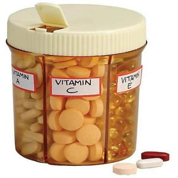 GMS Vitanizer 6 Section Vitamin Dispenser and Organizer with Easy-Turn Lid and Self-Adhesive Labels