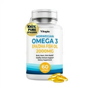 Vitapia Norwegian Omega 3 Fish Oil 2,000mg - EPA DHA - Brain, Heart, Joint Health Support - 60 Softgels