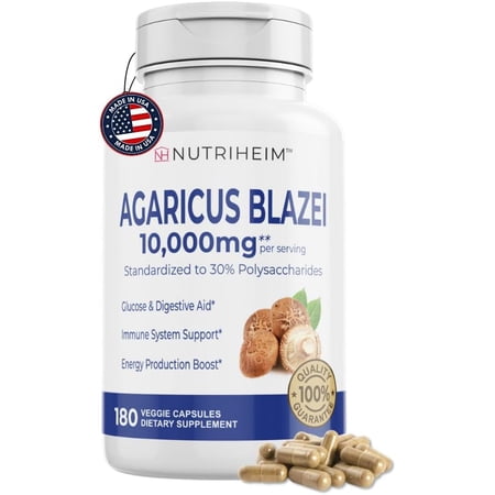 Vitapia Organic Agaricus Blazei 10,000mg Mushroom - 30% Polysaccharides - Immune & Energy Support - 180 Veggie Capsules