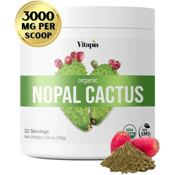Vitapia Organic Nopal Cactus Powder - Metabolism, Heart Health, Wellness Support - 100g & 33 Day Supply