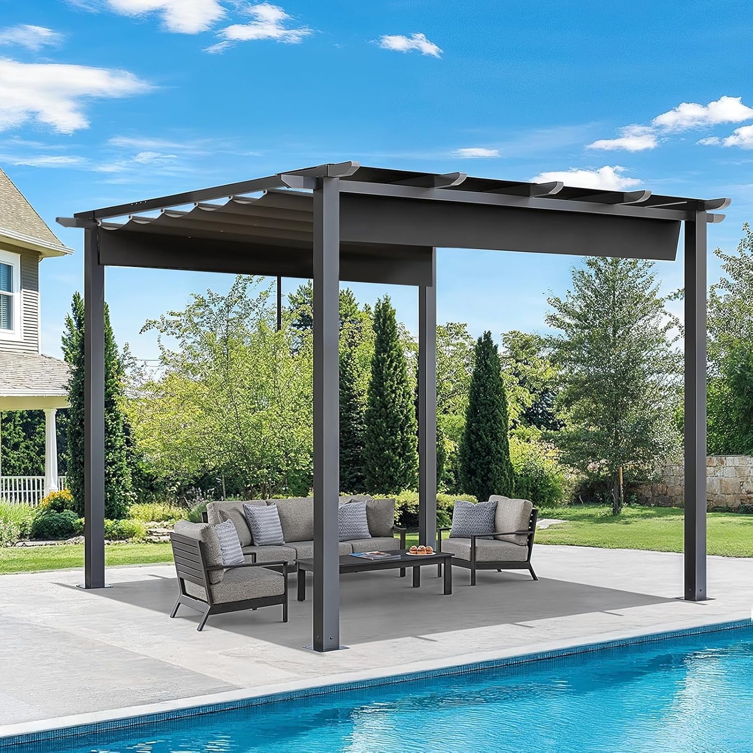 Vitarpatio 10' x 10' Outdoor Retractable Pergola with Canopy, Aluminum