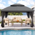 thumbnail image 1 of Vitarpatio 10'x13' Outdoor Patio Gazebo with Double Roof, Mosquito Netting and Privacy Screens, Metal Frame Outdoor Gazebo Heavy Duty Gazebo Tent Backyard Canopy Shelter, Gray, 1 of 13