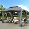 thumbnail image 1 of Vitarpatio 10'x13' Outdoor Patio Gazebo with Double Roof, Mosquito Netting & Privacy Curtains, Outdoor Gazebo Tent Metal Frame Heavy Duty Backyard Canopy Shelter, Gray, 1 of 13