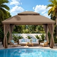 thumbnail image 1 of Vitarpatio 10'x13' Outdoor Patio Gazebo with Double Roof, Mosquito Netting & Privacy Curtains, Outdoor Gazebo Tent Metal Frame Heavy Duty Backyard Canopy Shelter, Brown, 1 of 11