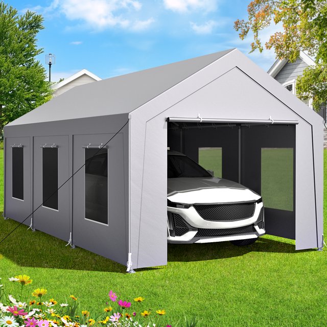 Vitarpatio 10'x20' Carport with 6 Rollup Mesh Windows & Rolling Door