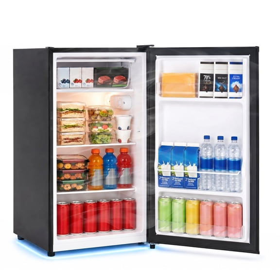 Vitarpatio 3.2 Cu.Ft. Compact Refrigerator Cooler, Single Door Mini Refrigerator with Chiller Compartment, Dorm Mini Fridge with Freezer, Adjustable Thermostat, LED Light and Reversible Door, Black