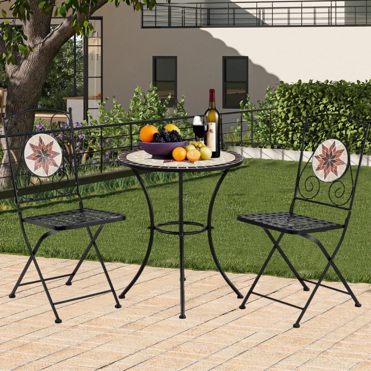 Vitarpatio 3 Piece Outdoor Patio Metal Mosaic Bistro Set with 2 Folding Chairs and Coffee Table Walmart