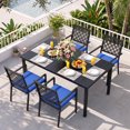 thumbnail image 1 of Vitarpatio 5 Piece Outdoor Patio Dining Set, Metal Outdoor Furniture Set with Rectangular Dining Table and 4 Chairs, All Weather Patio Table and Chairs Set for 4, Hollow Back Armchairs W/ Cushions, 1 of 8