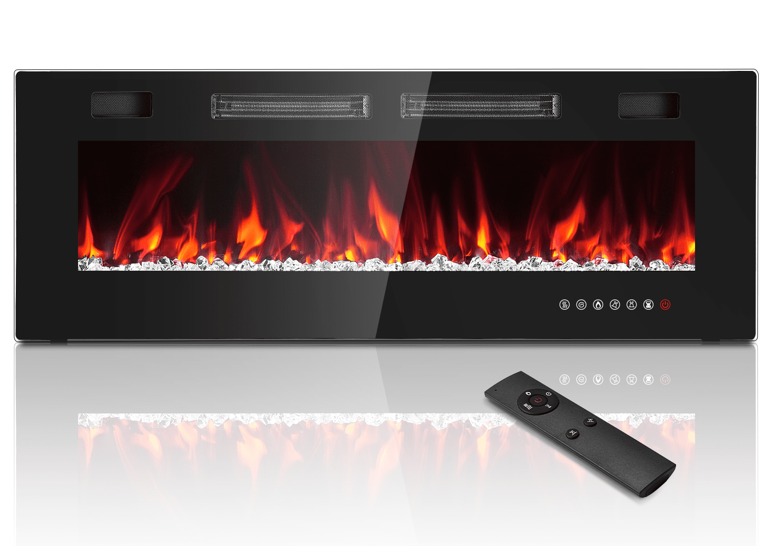 50" Black Wall Mounted Electric Fireplace with Remote Control