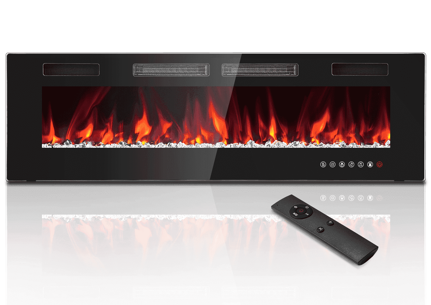 60" Black Wall Mounted Electric Fireplace with Remote Control