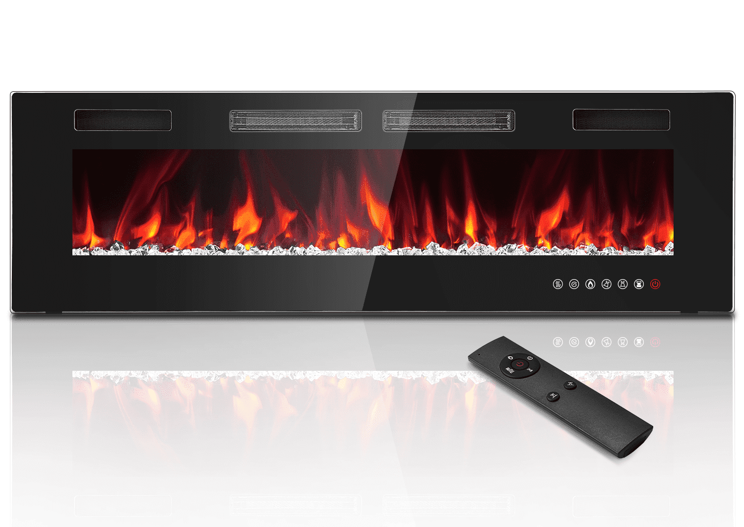 60" Black Wall Mounted Electric Fireplace with Remote Control