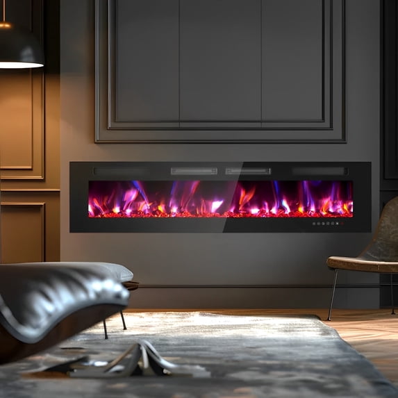 Vitarpatio 72 inch Electric Fireplace, 750/1500W Ultra Thin Recessed & Wall Mounted Linear Electric Fireplace Heater
