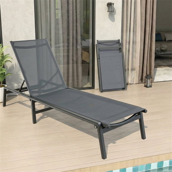 Vitarpatio Aluminum Outdoor Chaise Lounge Chair, Foldable Pool Lounge Chairs 5 Adjustable Position Lounge Recliner Chair, Assembly Free, Gray