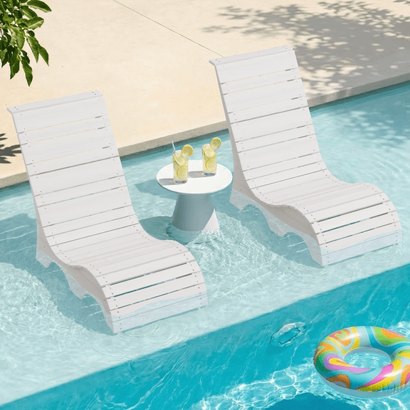 Vitarpatio HDPS In Pool Lounge Chairs Set of 2, S Shape Patio Recliner Chair, Outdoor Tanning Chairs Pool Chairs Lounger with M-Shape Base, White