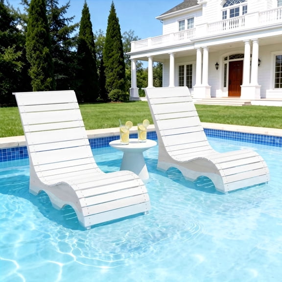 Vitarpatio HDPS In Pool Lounge Chairs Set of 2, Waterproof Pool Chairs Outdoor Tanning Chairs Pool Chaise Lounge Chairs Recliner for Pool Lawn Beach Patio, White