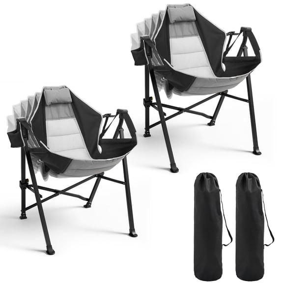 Vitarpatio Hammock Camping Chair with Adjustable Backrest, Portable Camping Hammock Chair Heavy Duty Folding Rocking Chair Outdoor Foldable Swing Chair with Headrest and Cup Holder, Black 2 Pack