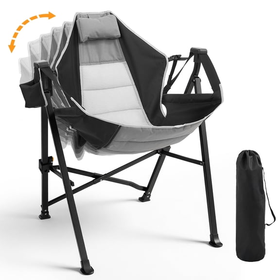 Vitarpatio Hammock Camping Chair with Adjustable Backrest, Portable Camping Hammock Chair Heavy Duty Folding Rocking Chair Outdoor Foldable Swing Chair with Headrest and Cup Holder, Black 1 Pack
