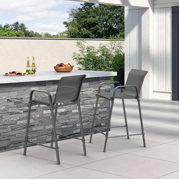 Vitarpatio Outdoor Bar Stools Set of 2, Patio Bar Height Stool Textilene Outdoor Bar Chairs Tall Barstools, Gray