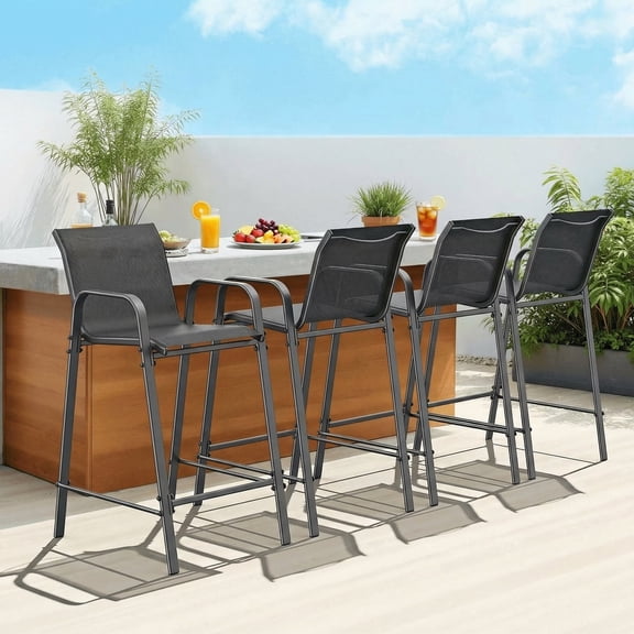 Vitarpatio Outdoor Bar Stools Set of 4, Patio Bar Height Stool Outdoor Textilene Bar Chairs