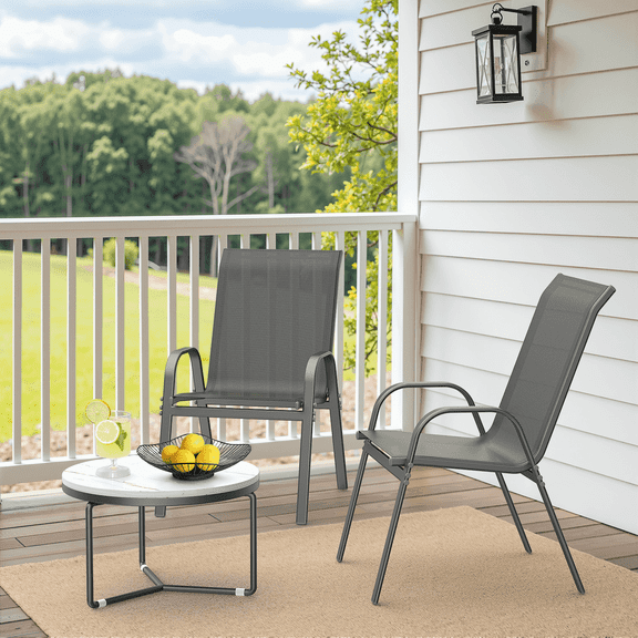 Vitarpatio Outdoor Patio Dining Chairs Set of 2, Stackable Patio Chairs Metal Outdoor Chairs High Back Textilene Armchairs