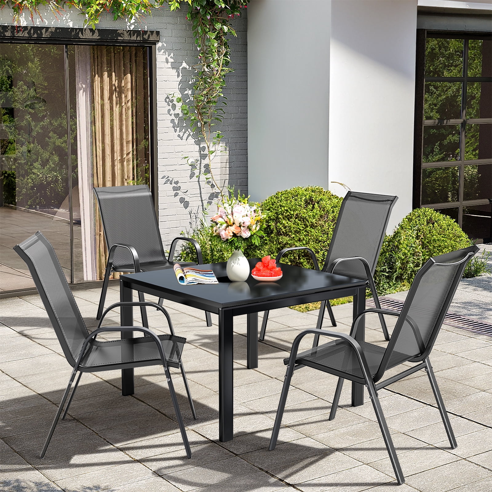 Vitarpatio Outdoor Patio Dining Chairs Set of 4, Stackable Patio Chairs Metal Outdoor Chairs High Back Textilene Armchairs