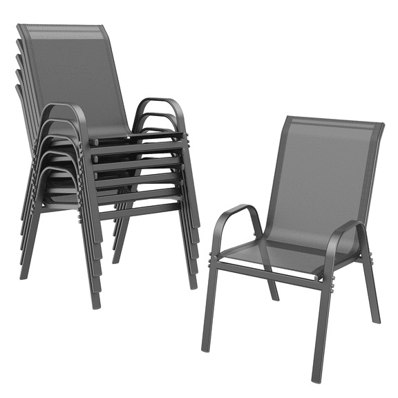 Vitarpatio Outdoor Patio Dining Chairs Set of 6, Stackable Patio Chairs Metal Outdoor Chairs High Back Textilene Armchairs