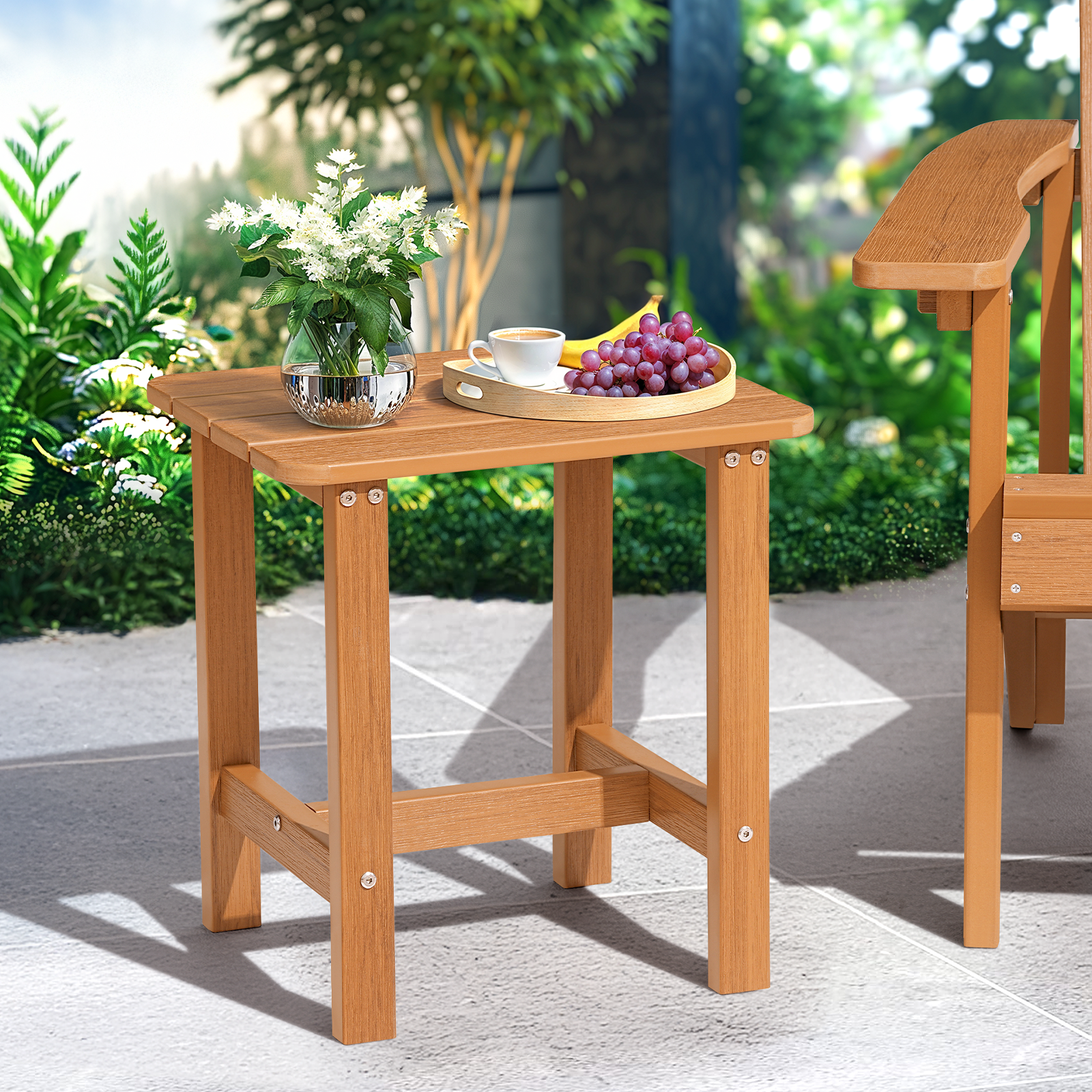 Vitarpatio Outdoor Side Table, HDPS Adirondack Table Wood Texture Small Outdoor Coffee Table Patio End Table Outdoor Accent Table Weather Resistant Patio Table for Garden Balcony Pool Porch Lawn Deck