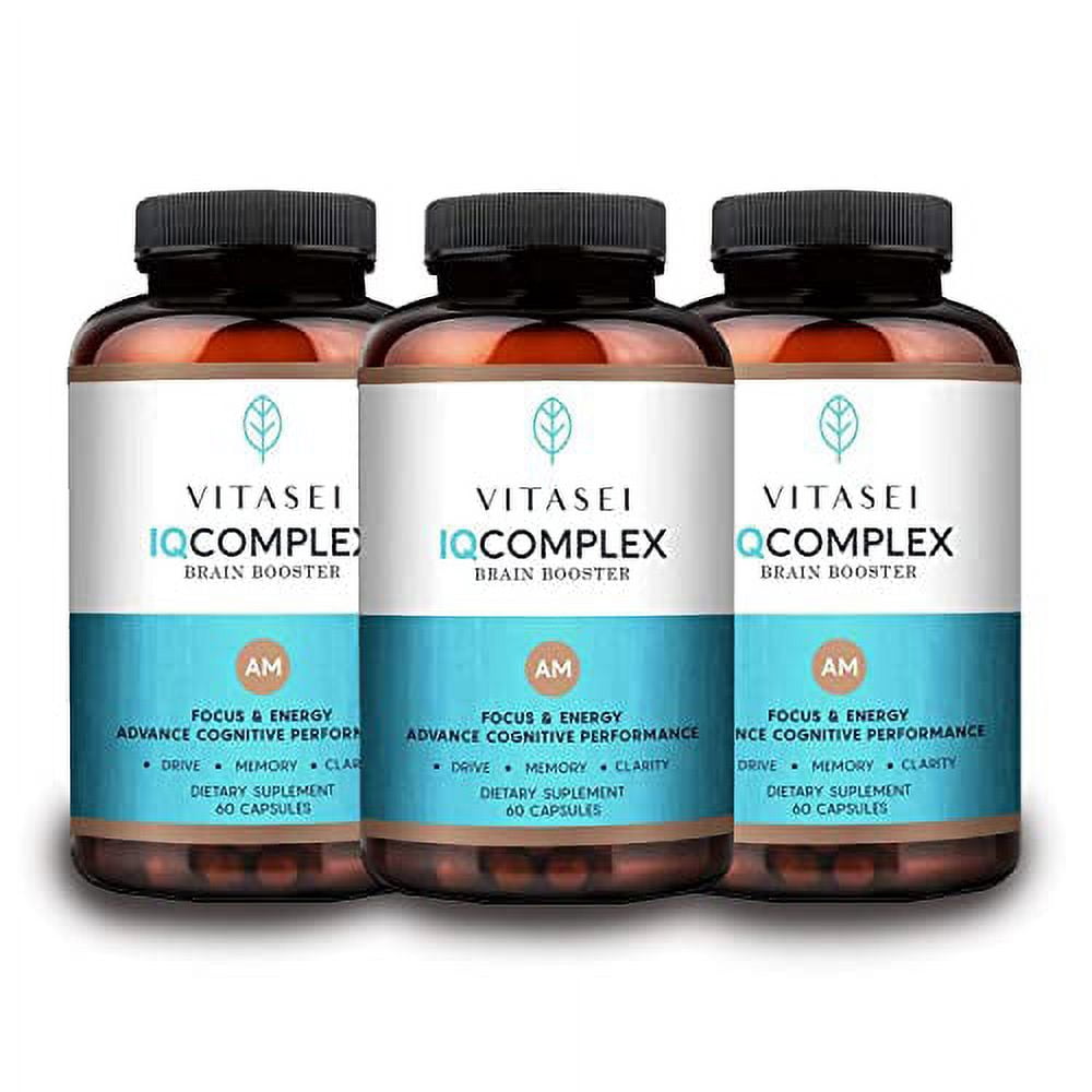 Vitasei IQ Complex AM Brain Booster Brain Supplement for Memory & Focus-Energy & Cognitive Capsules W/Ashwagandha,Quercetin & Green Tea,Memory Pills for Mental Clarity,Mental Focus- 60 Capsules (3pck)