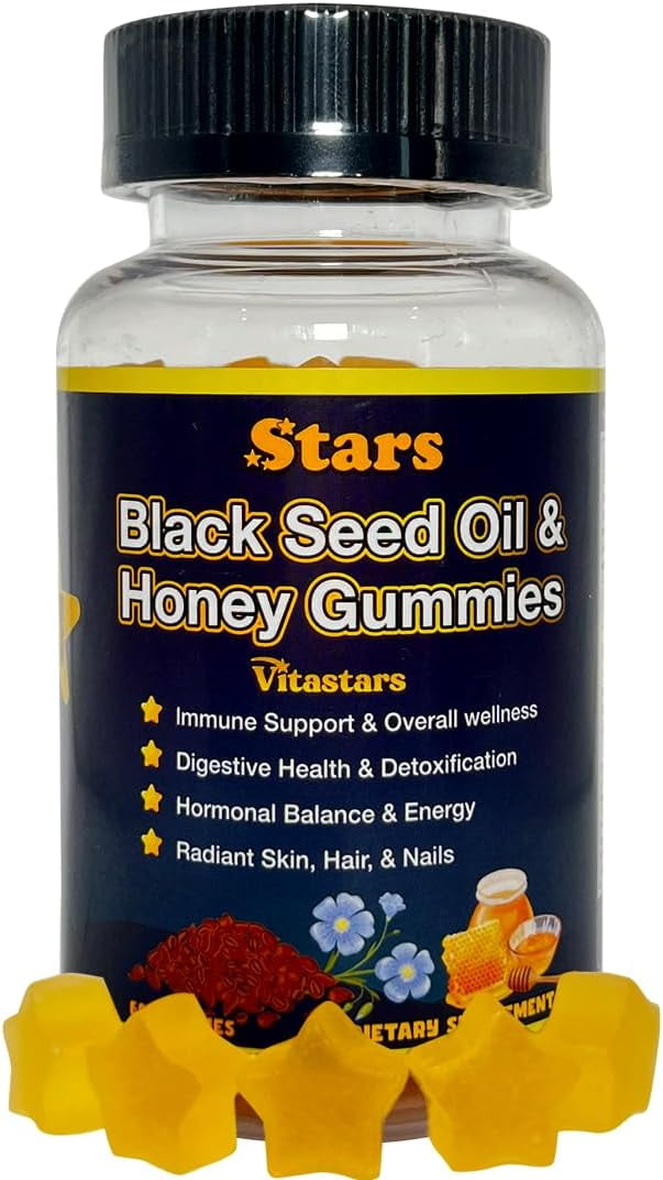Vitastar Black Seed Oil & Honey Gummies | with Biotin, Vitamin C, Turmeric, Pomegranate & Thymoquinone | for Immune, Joint, digestion and Skin Support | 60 Count