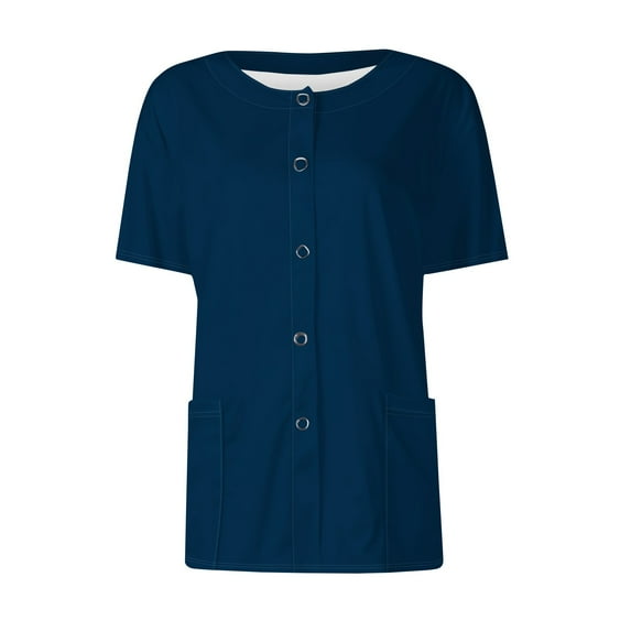 Vitastitch Scrub Jackets for Woman,Short Sleeve Nursing Uniform Top with Pockets, Workwear Medical Cardigan Jacket - Stand Collar Single Breasted Healthcare Scrub Top for Professionals Blue Xl